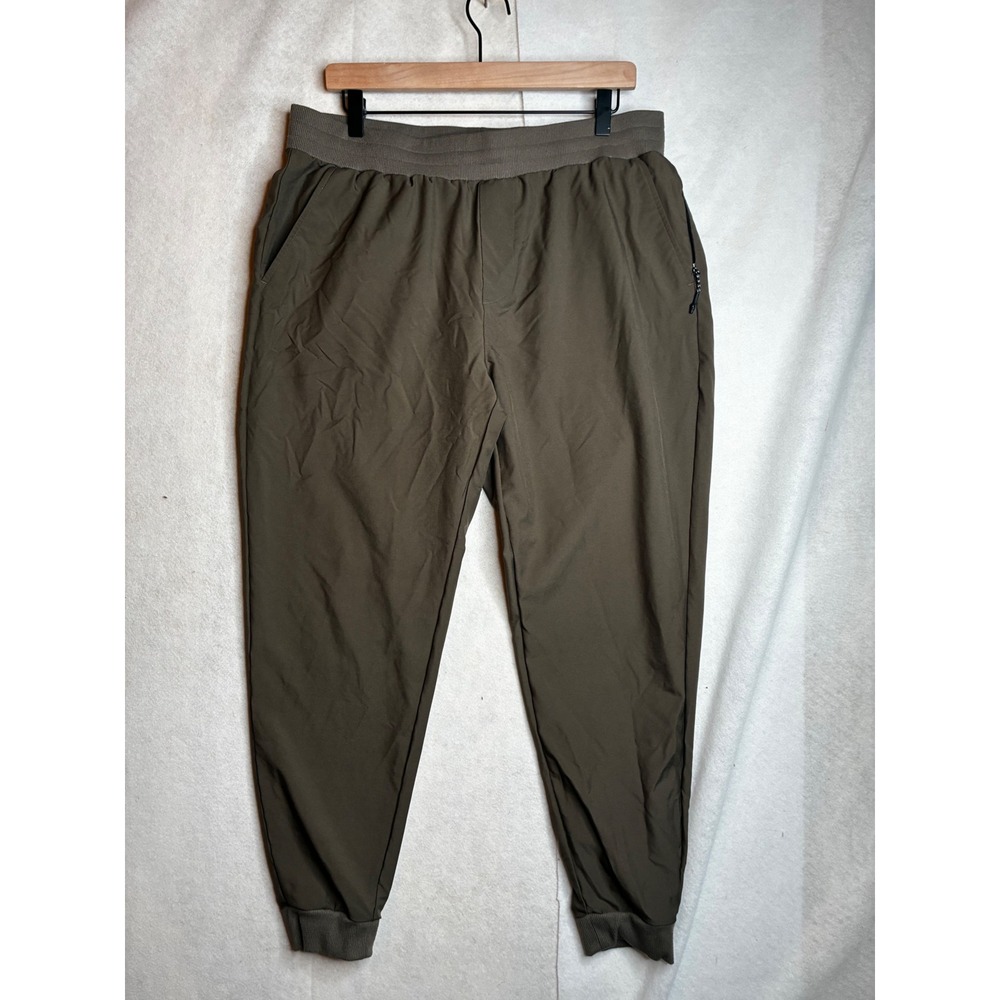 FLX Mens Jogger Pants Large Olive Brown Elastic‎ Waist Zipper Pocket Athletic L
